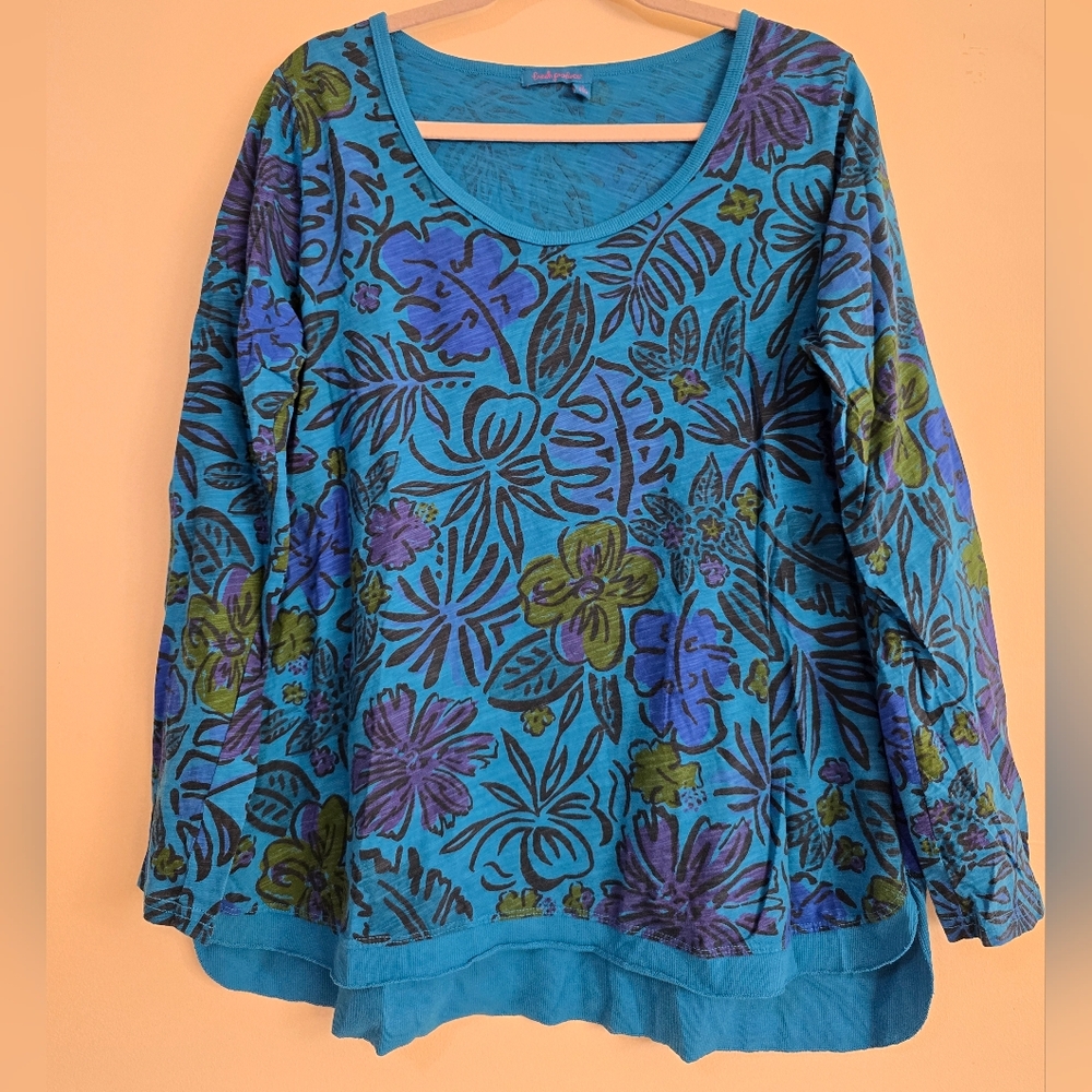 Fresh Produce Sketched Flora Seaport Blue Byron Top Size Large - Picture 2 of 9